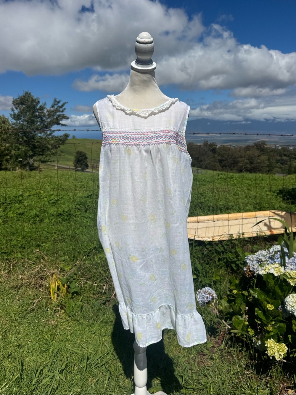 Vintage 60s 70s nightgown house dress lace Smocked Cottage Prairie Babydoll